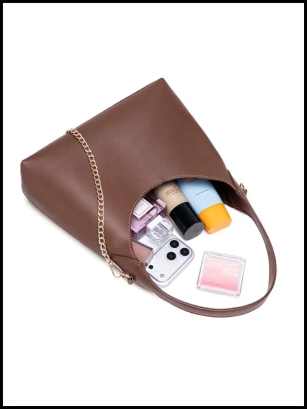 Women's Faux Leather Hobo Bag with Chain Crossbody Shoulder Strap